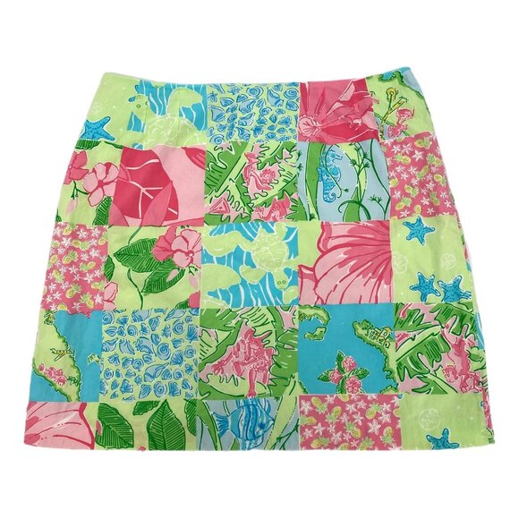 Lilly Pulitzer Green Pink Tropical Patchwork Mini Skirt | Size 12 - Picture 1 of 7